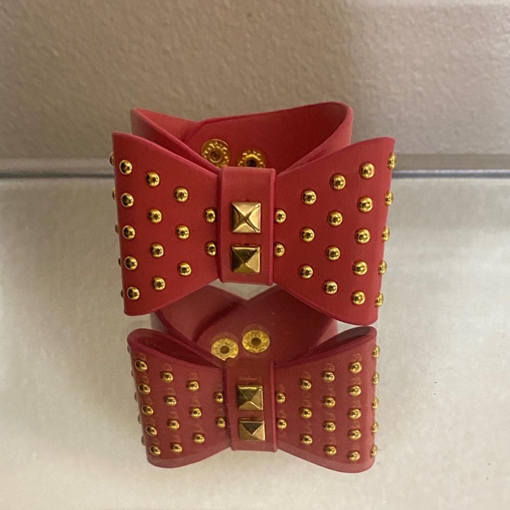 Plunder Pink Bow Cuff Bracelet with Gold Studs